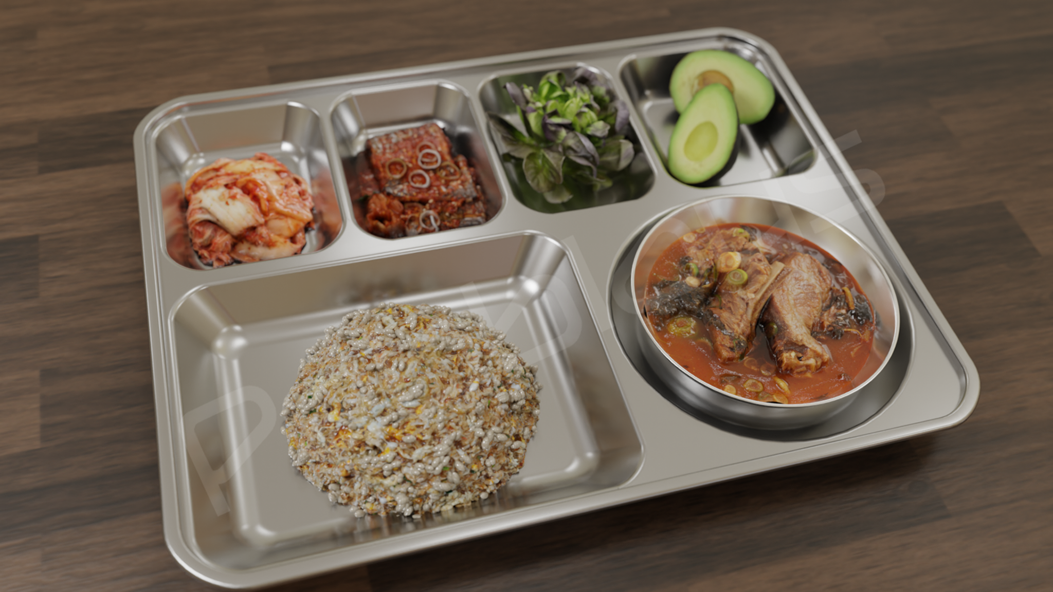 페블러스의 기술을 활용하여 생성한 식단 모니터링 서비스를 위한 합성데이터 이미지로, 합성데이터 생성 시 컴퓨터그래픽스와 생성형 AI 기술을 융합하여 활용하였습니다.